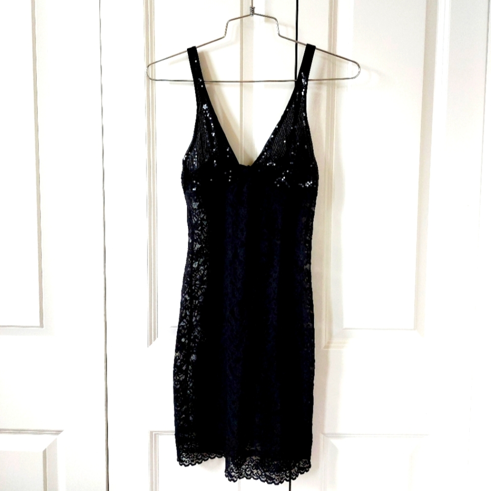 The Lacie Negligee by Victoria Secret‎ size Small Black Sequin & Lace Boudoir